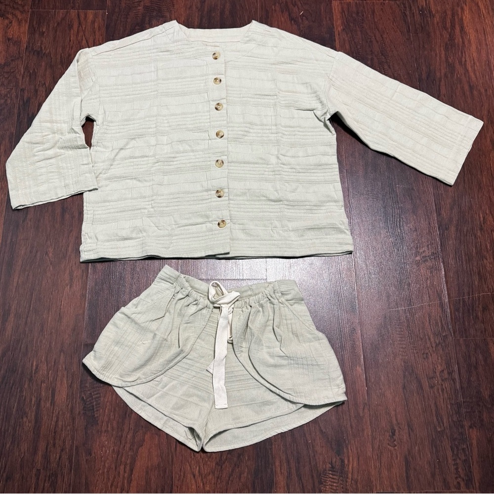 FREE PEOPLE Pippa Short Set 100% cotton Boxy Top & Shorts wrap closure Large Nwt - Picture 4 of 16